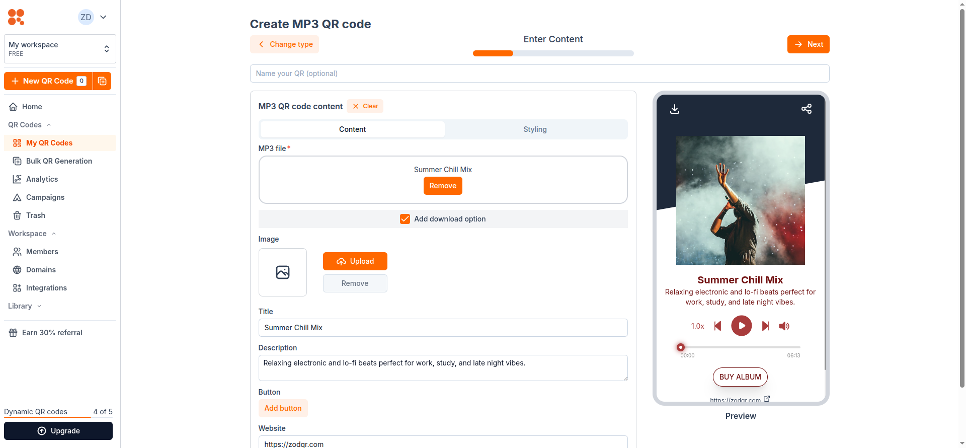 Create MP3 QR