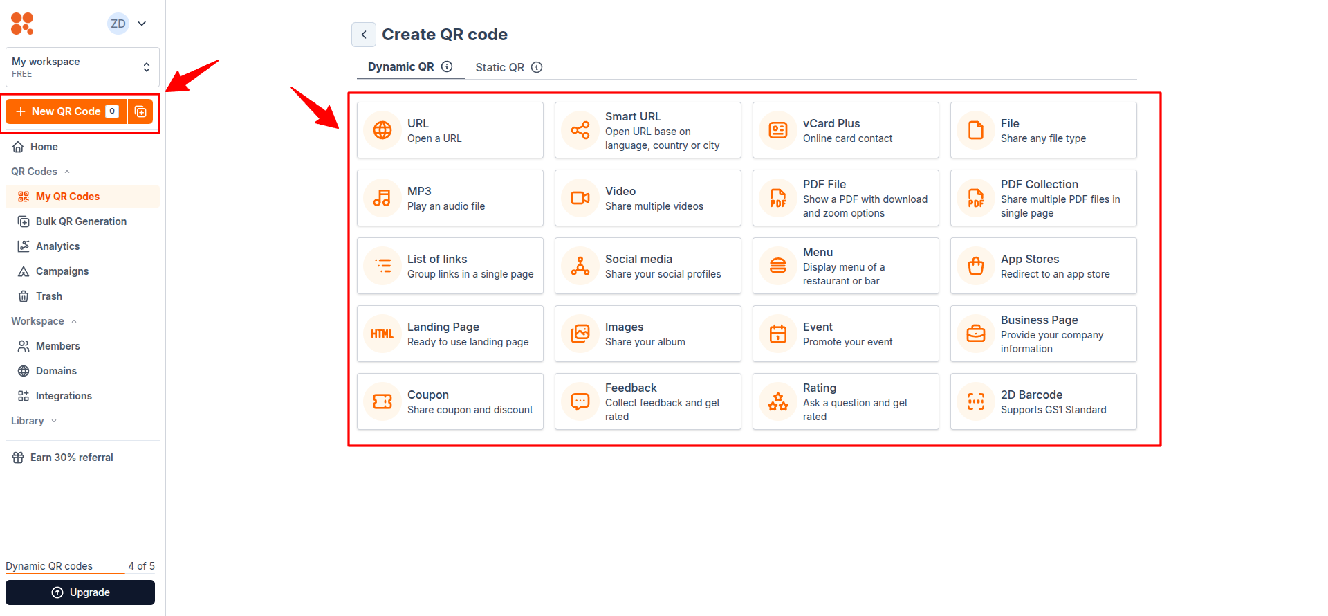 Select dynamic QR type