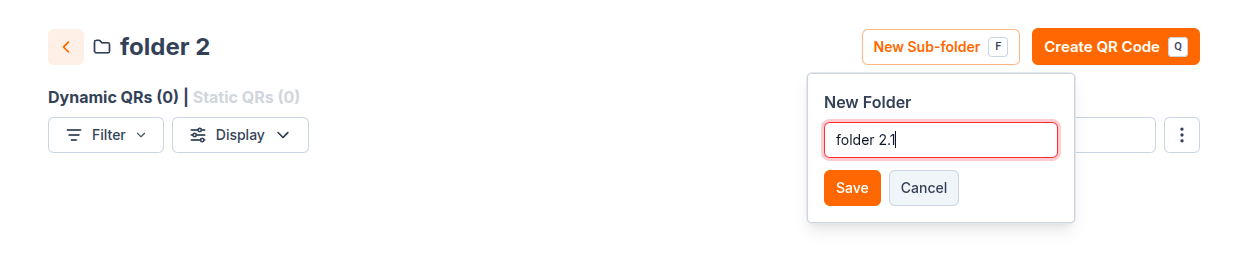 Enter sub-folder name and save