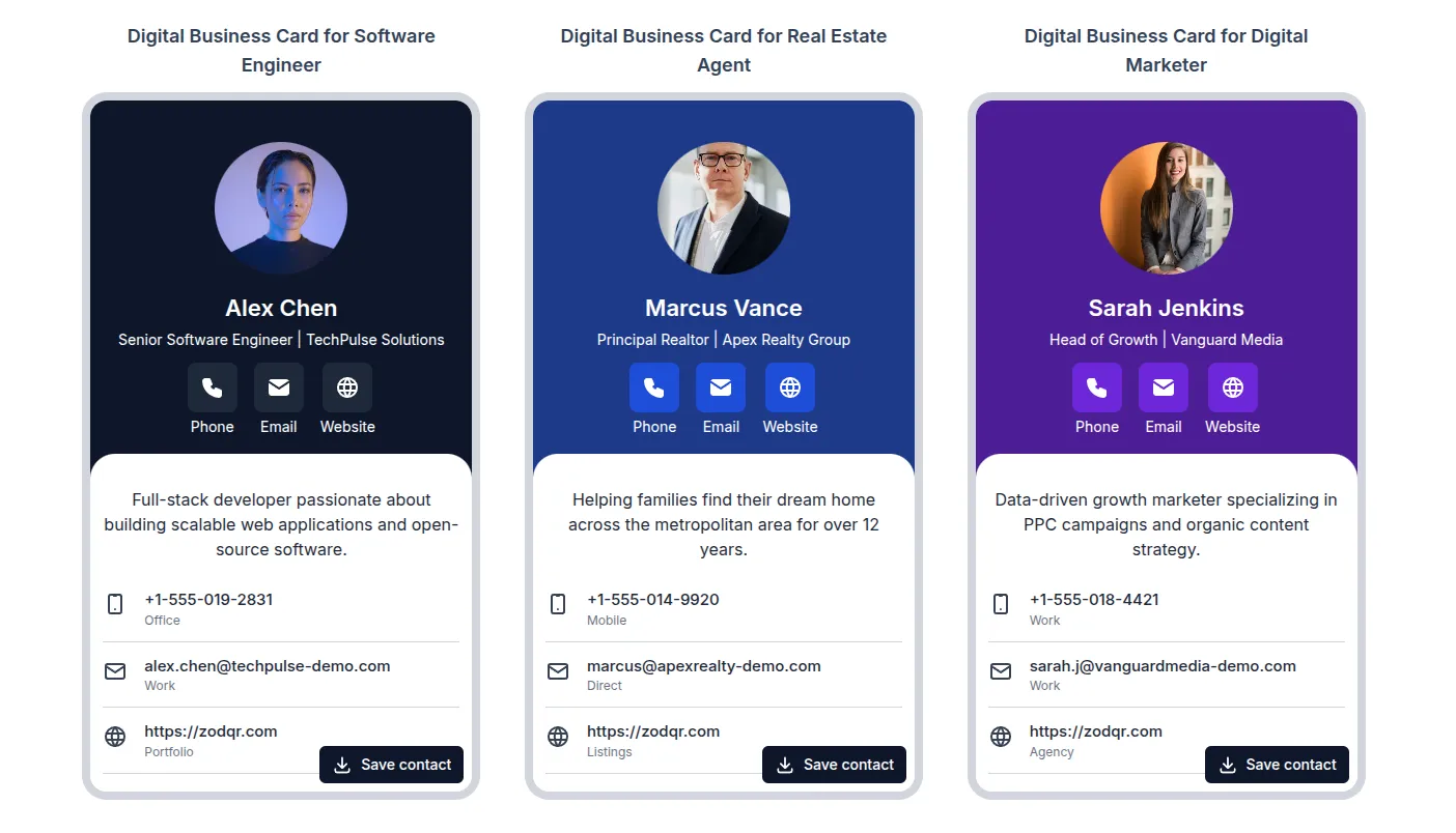 Digital business card examples