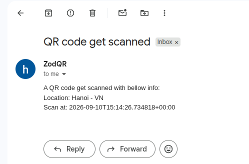 Receive email when QR scanned