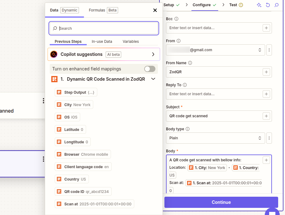 Enter send email field