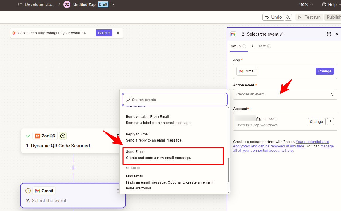 Select send email action