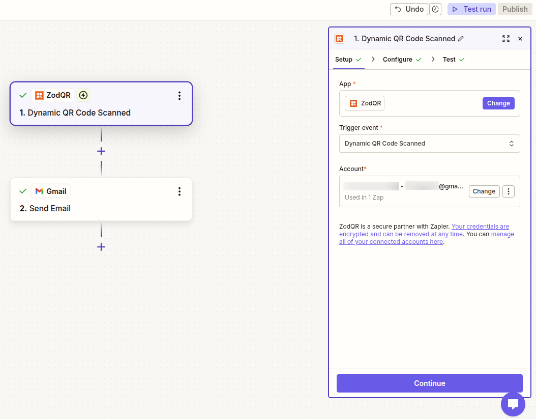 Zapier trigger Dynamic QR scans