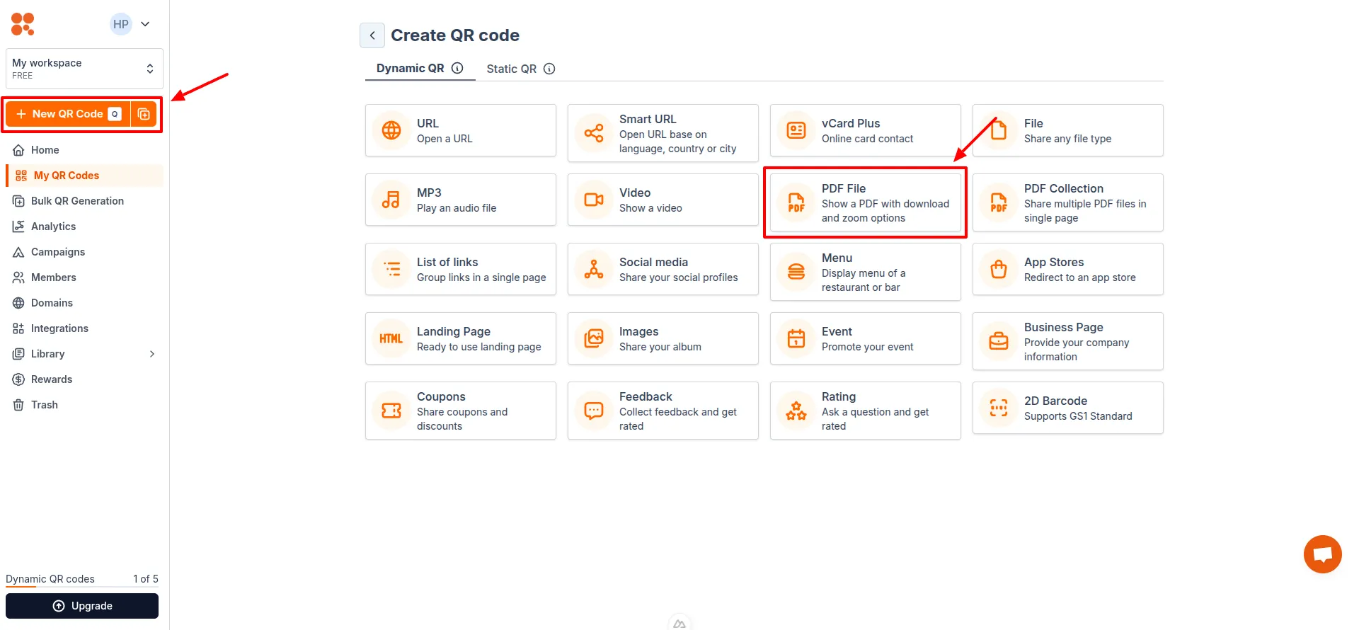 Choose URL QR type