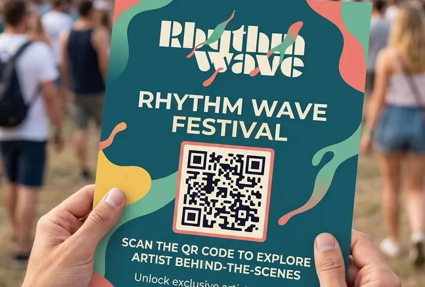 Scannable video preview code on event flyer