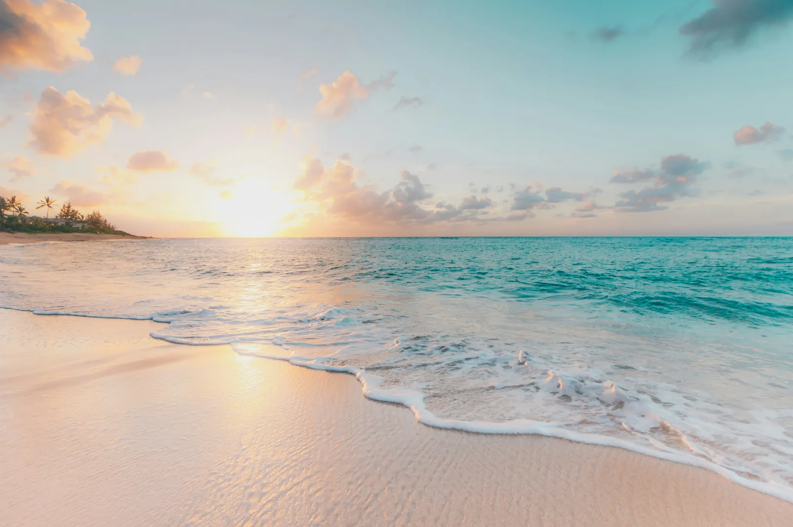 Beautiful tropical beach during sunset.